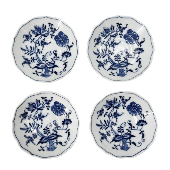 Blue Danube Blue Onion 4.25" Porcelain Tea Saucers Japan Rectangle Stamp 4 Pcs - Picture 1 of 5